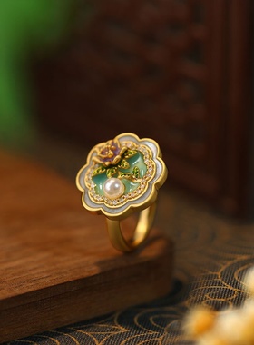 中古vintage莫奈花园小众感轻奢戒指女时尚百搭可调节戒指环