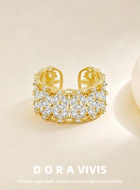 kt跨境热销款爆爆闪满钻指环沙金电镀百搭开口戒指女轻奢感