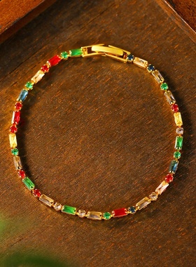 小红书爆款韩国炫彩撞彩色锆石手链复古新潮设计感ins风时尚手饰