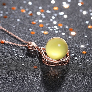 梅陇首饰货源中国风旗袍古装配货玫瑰金水滴吊坠镶嵌仿蓝珀项链女