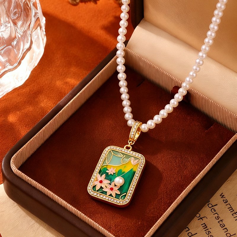 一链多带链吊坠珐琅彩工艺施家珍珠项链中古风毛衣链轻奢小众