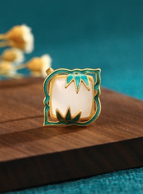 庙会夜市热卖小饰品国潮珐琅彩竹报平安节节白玉复古宫廷戒指