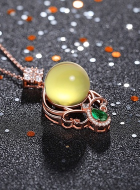 艾尔缘自主设计中国风古典旗袍琥珀挂坠镶嵌二代蓝珀蜜蜡项链女