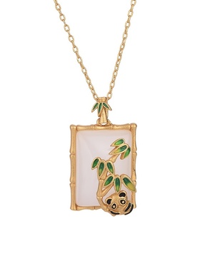 2021国潮新品配饰中国风珐琅彩绘熊猫竹子仿和田玉复古宫廷项链女