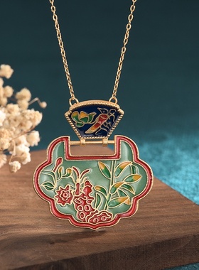 直播供货中国风典雅旗袍汉服配饰冷珐琅工艺平安锁挂件复古项链女