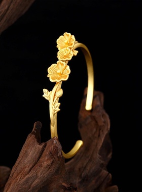 【十二花神热款系列】电镀沙金手镯女小众设计玉簪花镀金开口镯子