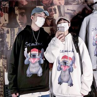 古着vintage史迪仔卫衣男连帽加绒情侣装ins超火港风外套秋冬款潮