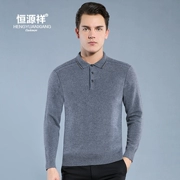 Hengyuan Xiang áo len cashmere nguyên chất nam ve áo dài tay áo thun mùa thu và mùa đông dày áo len áo len áo len cha - Áo len Cashmere