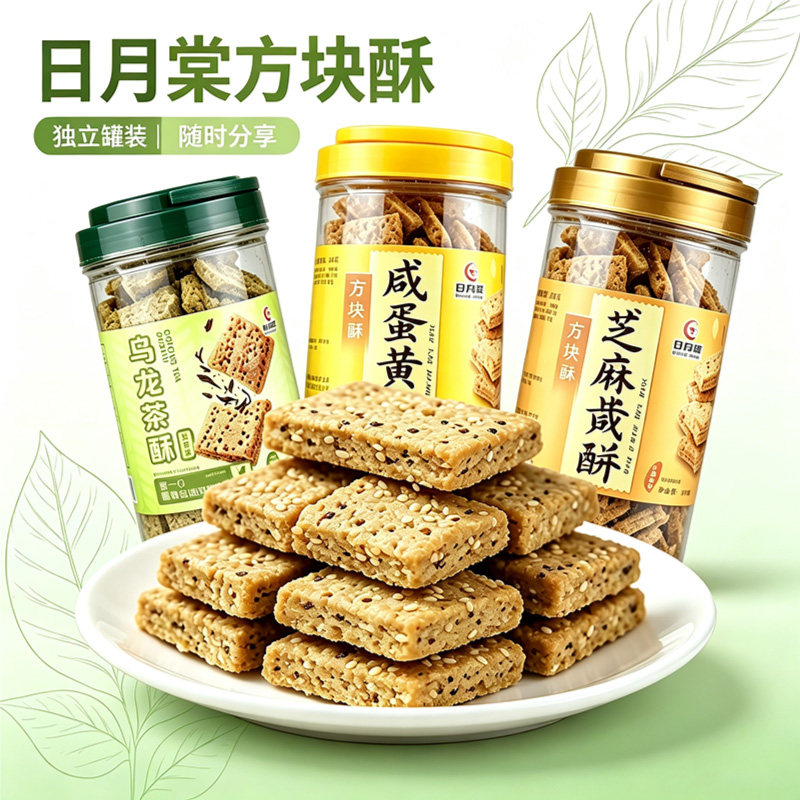 台湾方块酥大罐370g进口日月棠咸蛋黄芝麻咸酥饼干休闲网红千层酥