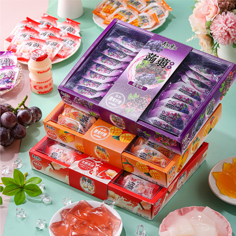 美日幸福蒟蒻果冻560g乳酸菌芒果葡萄魔芋添加膳食纤维水果汁零食
