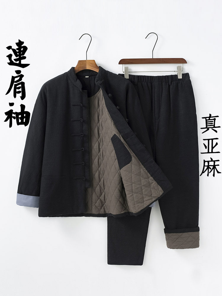 리넨 당나라 정장 남성 패딩 자켓 겨울 코튼 패딩 자켓 정장 레트로 라글란 슬리브 HANFU 두꺼운 자켓 캐주얼 면화 의류