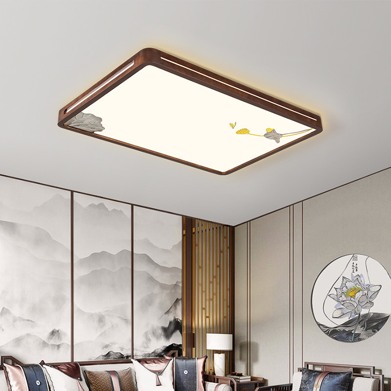 新中式木艺长方形客厅led吸顶灯卧室风扇吸顶灯古典书房餐厅灯具