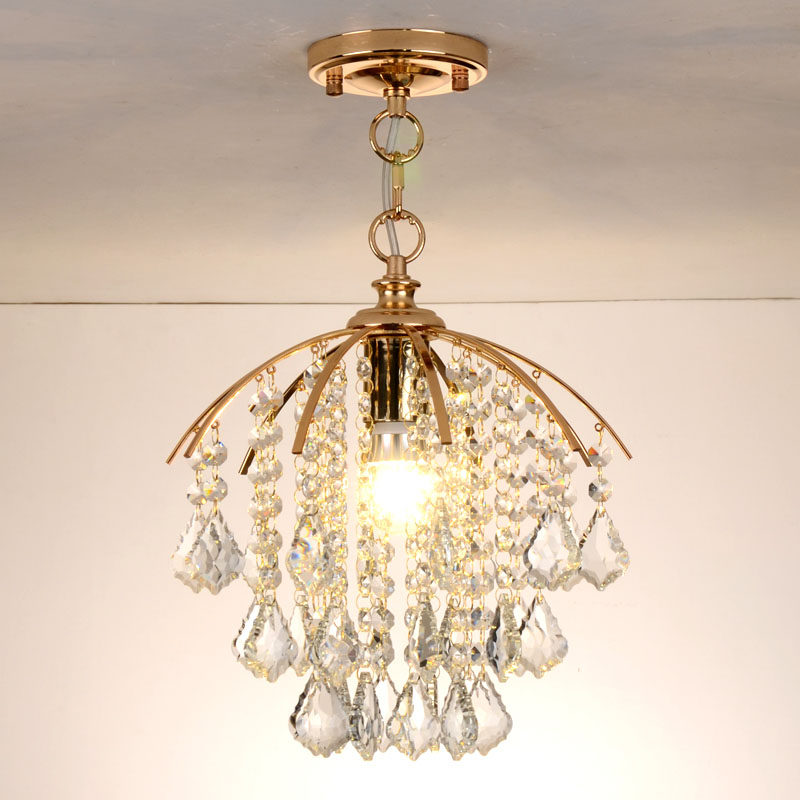 美式水晶灯 欧式门厅灯金色过道灯 吧台枝形led小吊灯 入户玄关灯