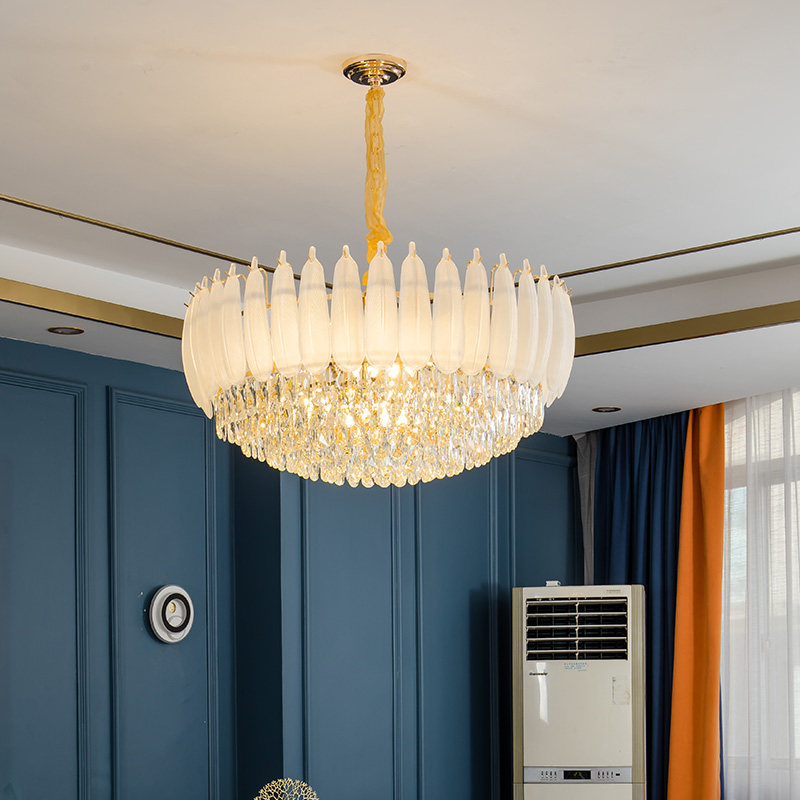 欧式餐厅水晶吊灯法式卧室轻奢大气客厅灯饰羽毛玻璃田园吊灯新款