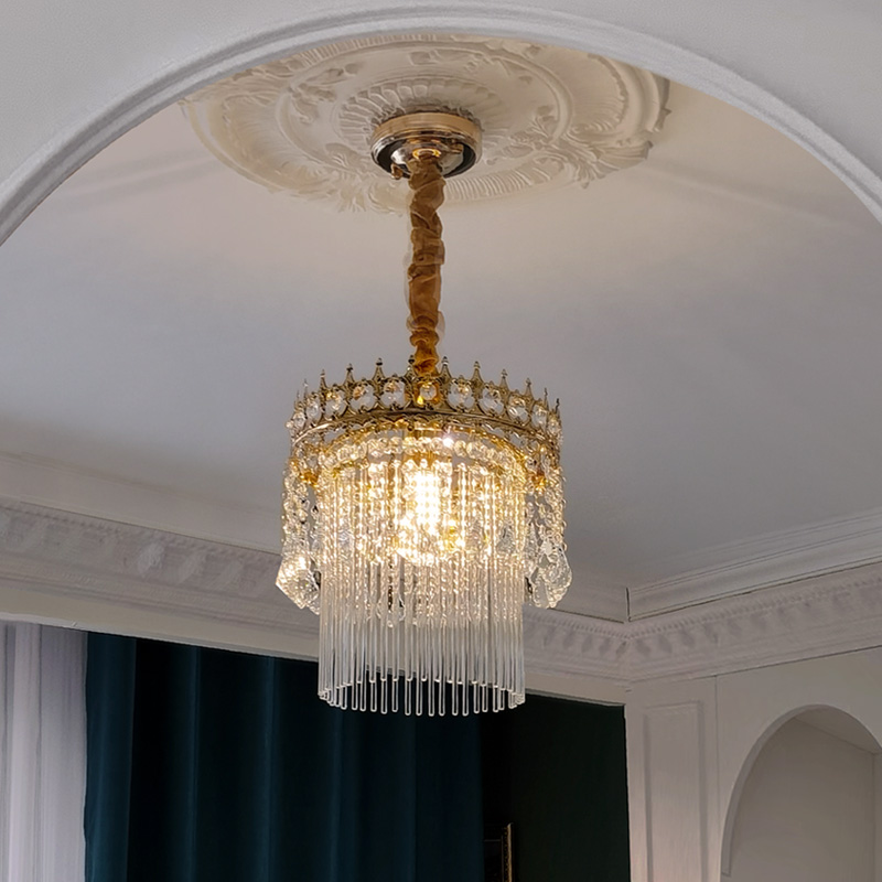 新款法式玄关皇冠流苏水晶小吊灯 欧式门厅过道吧台灯具阳台灯饰