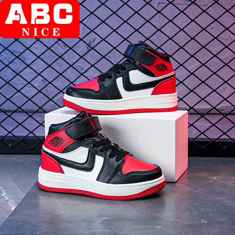 abc nice儿童aj空军一号百搭板鞋秋冬款男童皮面防水中大童运动鞋
