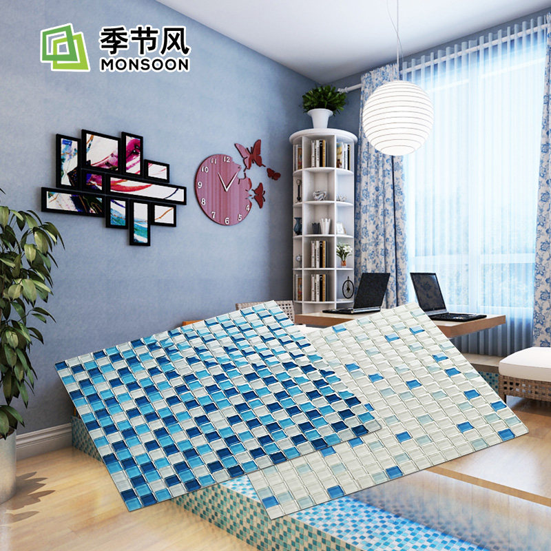 地中海蓝色玻璃水晶马赛克家装浴室卫生间马赛克瓷砖背景墙地砖