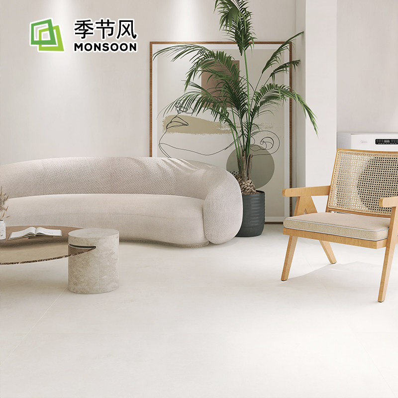 仿微水泥柔光砖肌肤釉瓷砖侘寂风客厅800x800奶油白色卫生间地砖