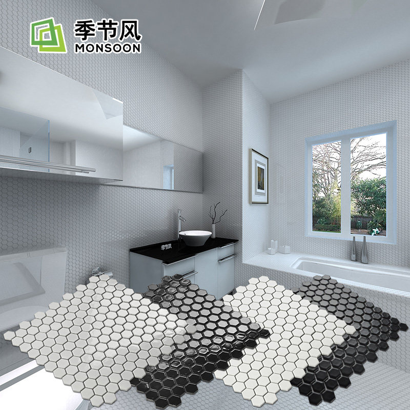 白色陶瓷光面六角形马赛克北欧卫生间厨房地板厨卫瓷砖六边形地砖