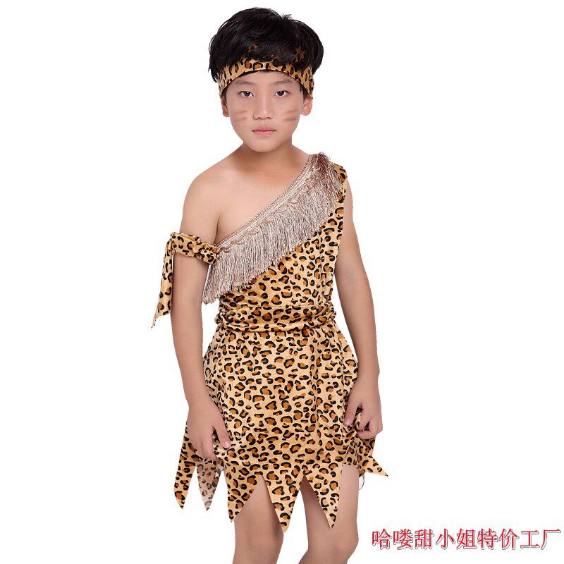 儿童野人演出服猎人印第安人表演服原始人非洲鼓成人舞蹈装扮服装
