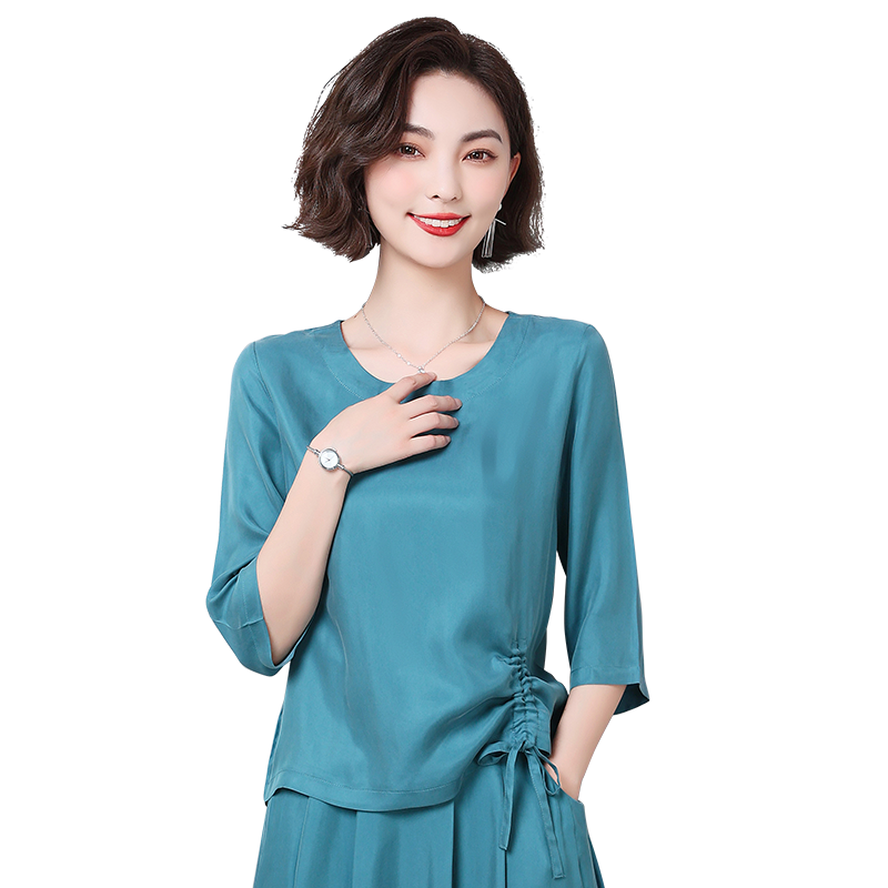 重磅真铜氨丝女夏短款七分袖短袖T恤上衣新大码宽松显瘦打底衫