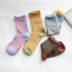 袜子女春夏纯棉立体格子袜韩版 百搭复古方格棉袜日系简约堆堆长袜