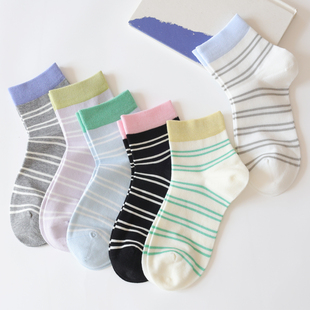 百搭条纹袜女 春夏薄款 撞色条纹短筒袜女韩版 ins潮棉质舒适无骨袜