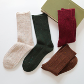 复古点子纱羊毛袜女双针无骨中筒袜纯色冬季 百搭文艺羊毛堆堆袜女