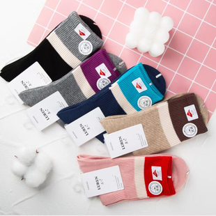 鹿人正品女袜秋冬季款中筒潮流运动棉袜高棉春天无骨吸汗女士袜子