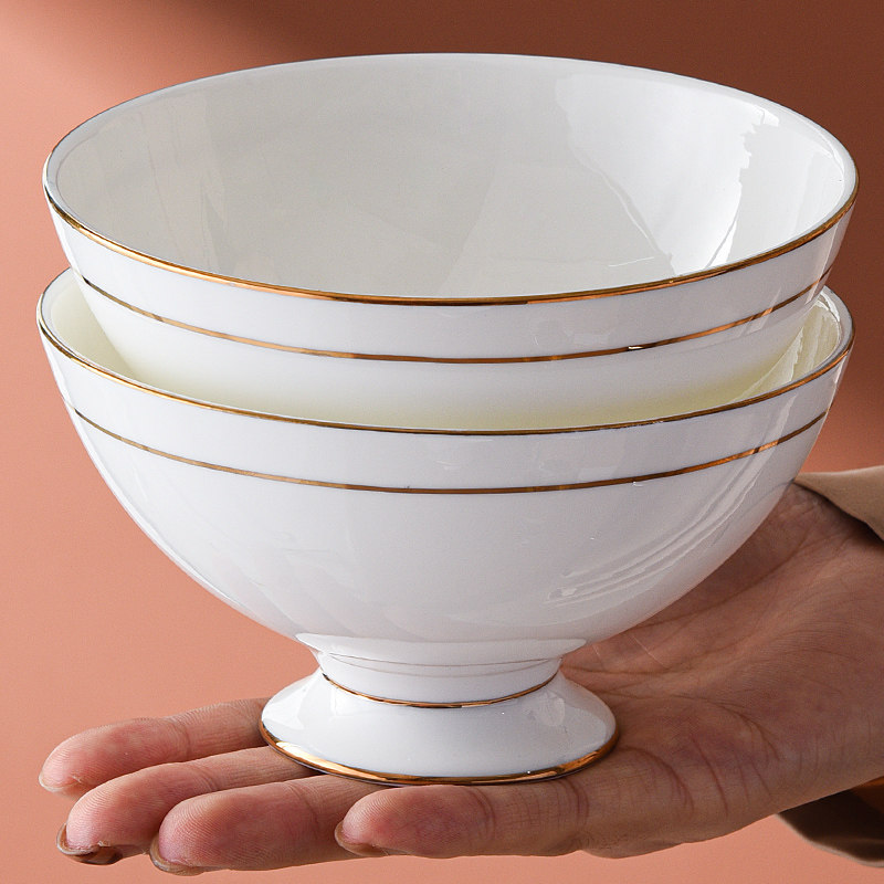 景德镇碗家用2022新款饭碗高颜值防烫6寸面碗高脚金边骨瓷碗轻奢