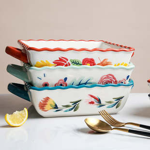 微波炉焗饭双耳烤盘烤箱用陶瓷家用烘焙盘焗烤碗芝士焗饭碗光波炉