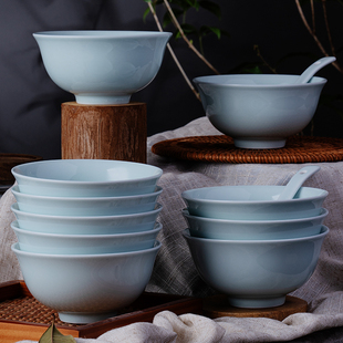 景德镇高温影青瓷碗饭碗面碗家用餐具礼品瓷器青釉高白泥碗