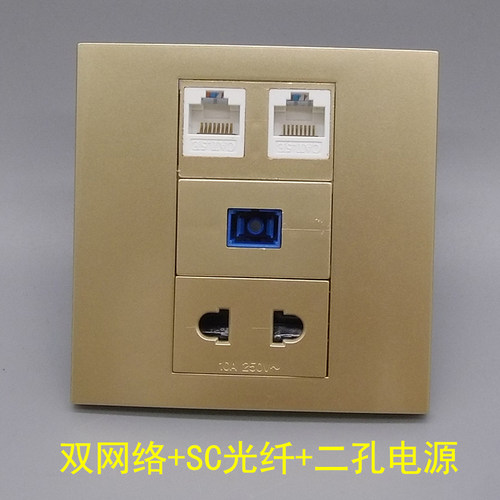 86型网络光纤双口超五类网线模块RJ45电脑口SC光钎二孔电源面板
