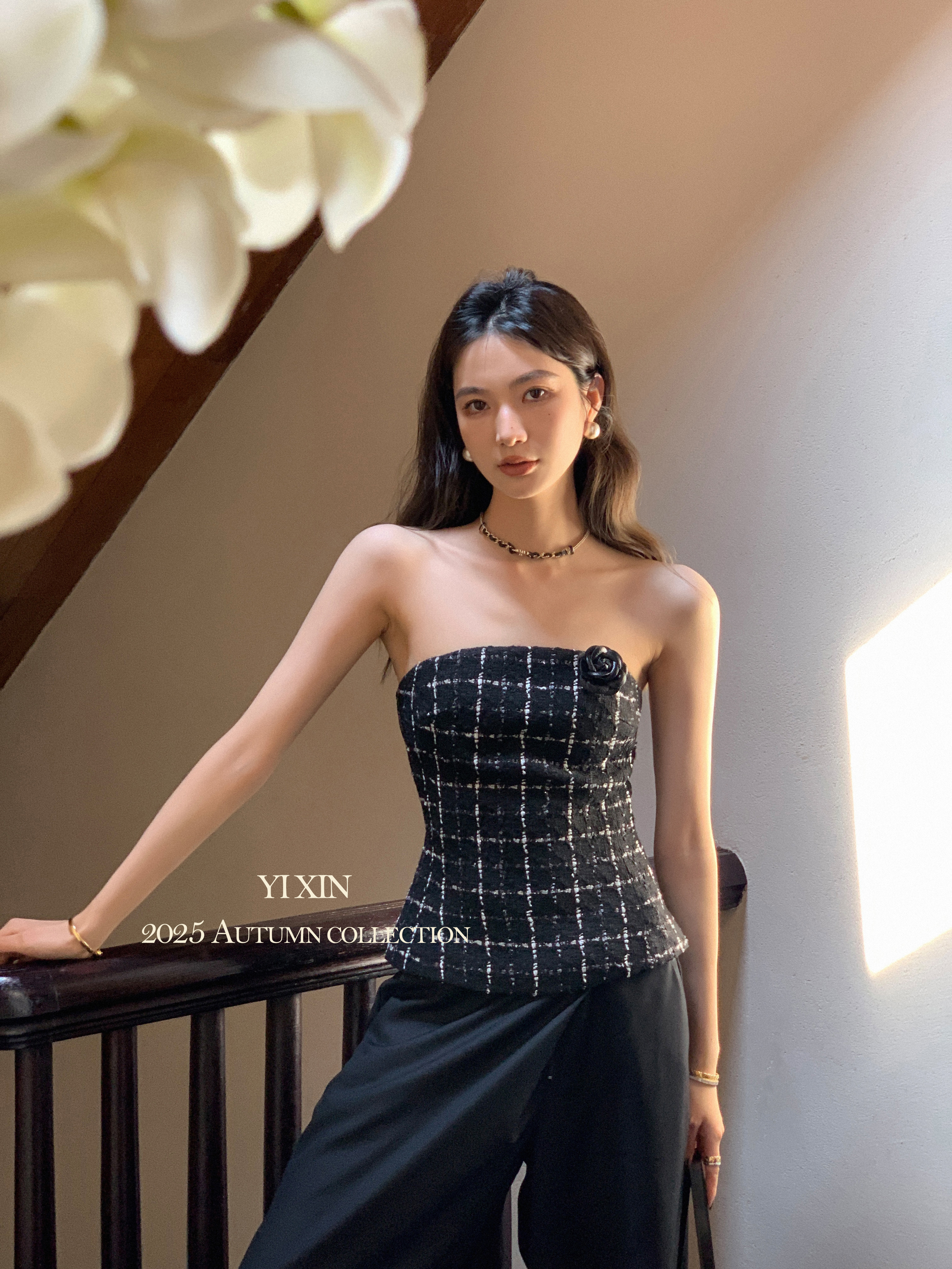 小香风带胸垫吊带抹胸冬季新款辣妹修身短款无袖上衣外穿