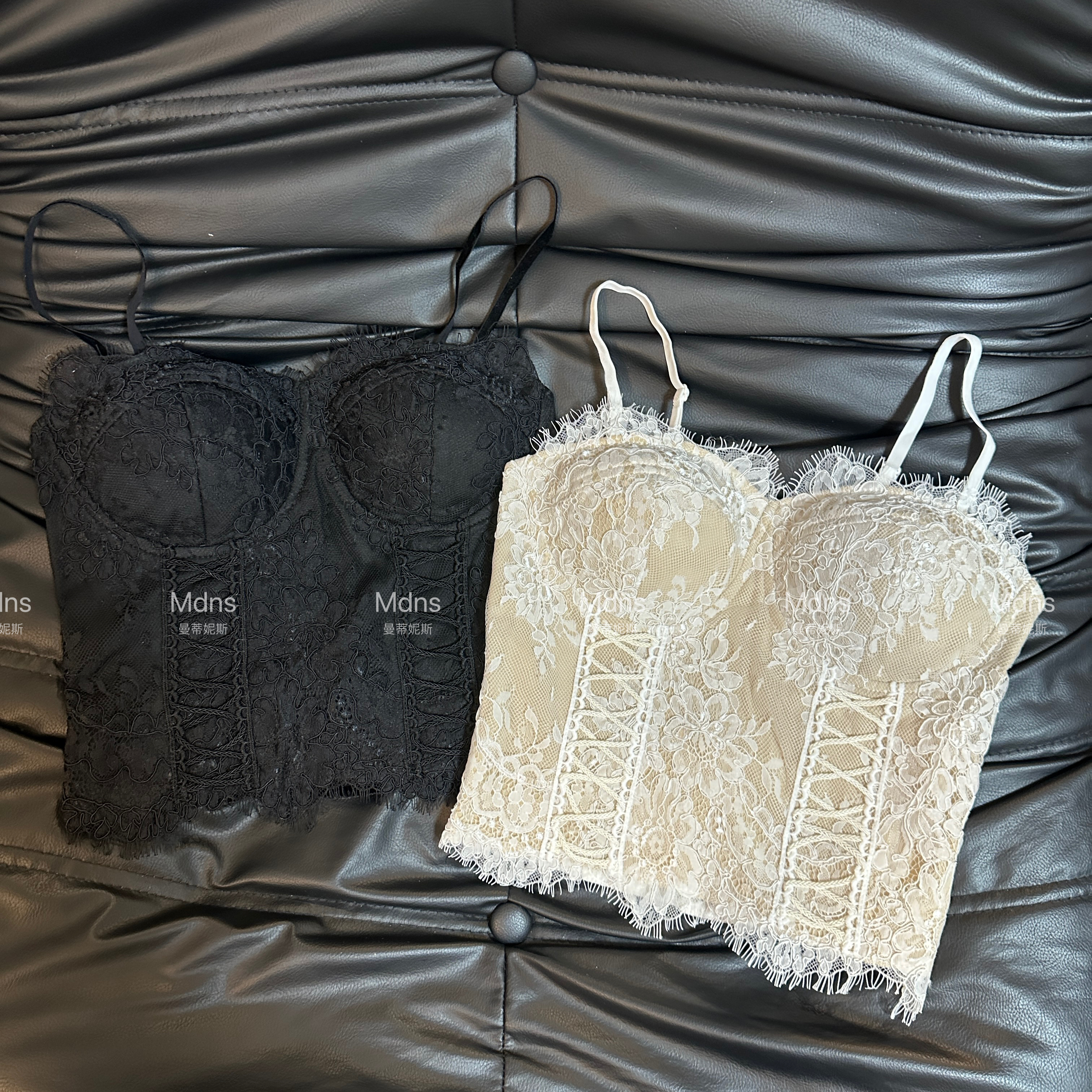 新款秋冬内搭睫毛花边拼接上衣设计感时尚绑带显瘦打底吊带背心女