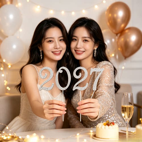  跨年2027镶钻数字插件 新年蛋糕摆件甜品派对布置道具