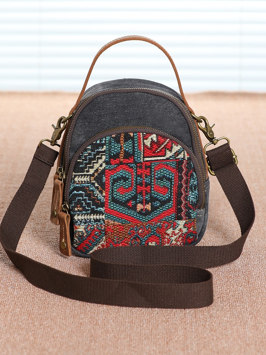 吉莉安新款帆布包手提斜跨双肩包三用背包复古刺绣女包斜挎小包包