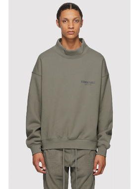 现货 FOG Fear Of God Essentials反光印花皮标字母标语高领卫衣