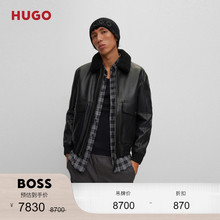 HUGO BOSS男士可拆卸毛羊皮翻领常规版型皮夹克