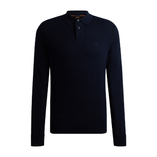 【混纺毛衣】BOSS博斯 男士刺绣徽标羊毛混纺Polo领针织毛衣