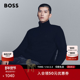 【100%棉】BOSS博斯 男士秋款棉质毛巾布拉链领卫衣