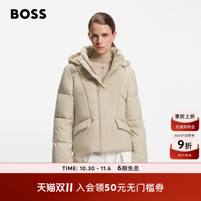 【短款棉服】BOSS博斯 女士25年冬季新款滚边细节连帽夹克棉衣