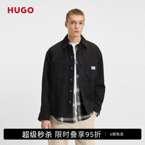 黑色硬质牛仔宽松衬衫外套