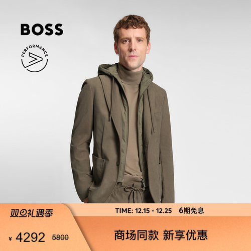 【机能通勤 灯芯绒】BOSS博斯 男士25年冬款一体式连帽修身西服