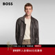 琥珀流光 牛皮革 BOSS博斯 冬款 双向拉链机车风皮衣夹克