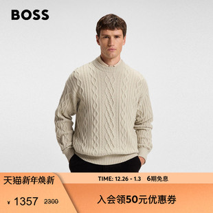 BOSS博斯 男士 25年冬季 宽松版 100%羊毛 新款 型毛衣 复古风绞花