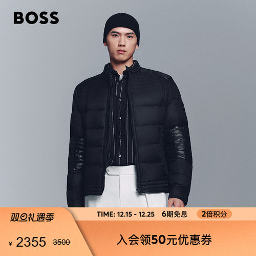 BOSS博斯 男士25年冬季新款混合绗缝机车风夹棉夹克棉服