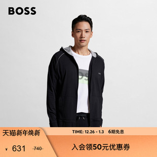 95%棉 型休闲拉链连帽衫 BOSS博斯 弹力棉质常规版 外套 男士