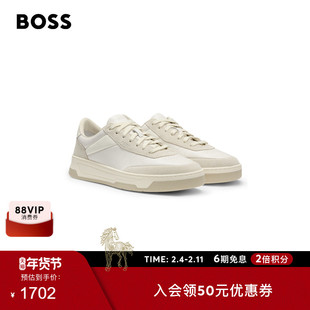 【情人节礼物】BOSS博斯 男士秋款混合皮革鞋面低帮运动鞋