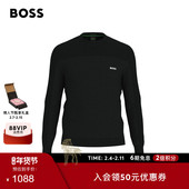 徽标装 饰圆领针织毛衣 男士 冬款 含羊毛 BOSS博斯